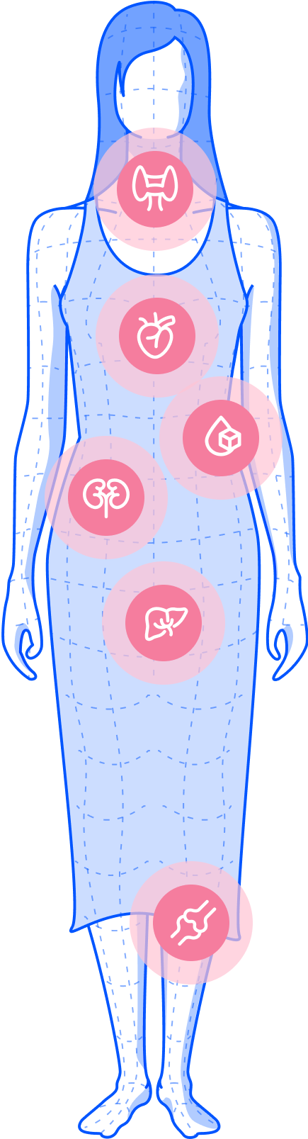 Illustration of a woman's body with health markers for Mother's Day
